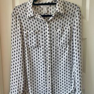 White House Black Market white and Black Patterned Blouse